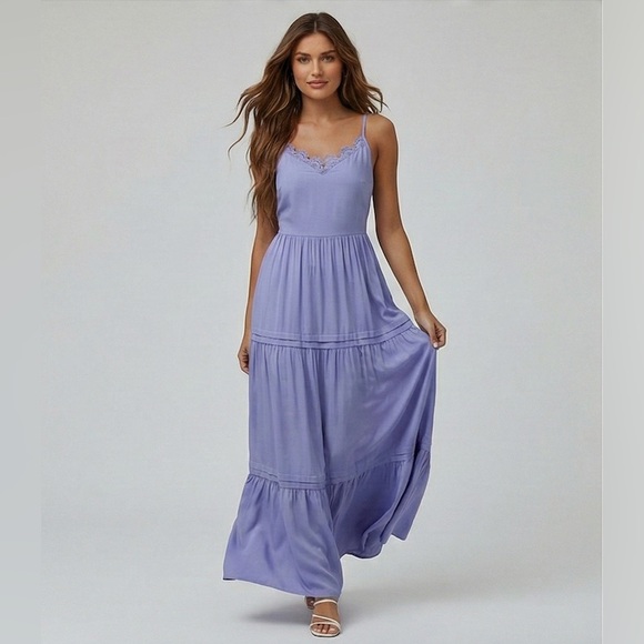 Blue Boho Solid Ruffle Hem Cami Dress - Picture 3 of 11